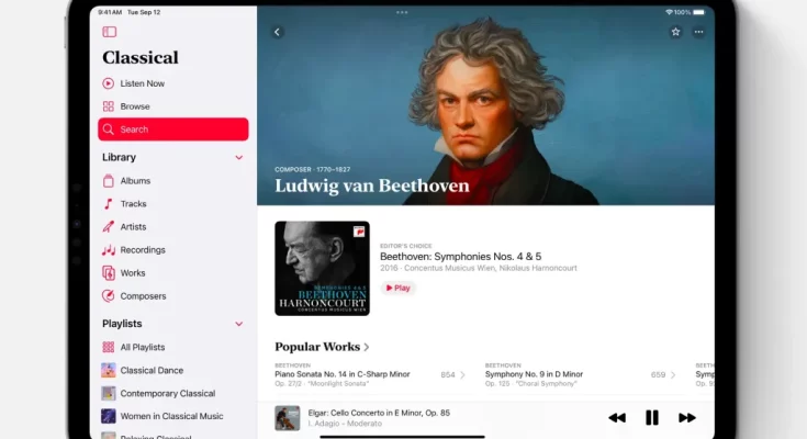 A screenshot of Apple Music Classical running on an iPad.