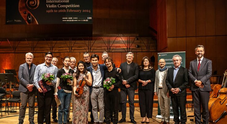 A photo of winners and participants in the 2024 Stuttgart International Violin Competition.