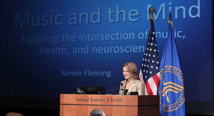 Renée Fleming speaking at the US National Institutes of Health. Photo: Dnagz, CC BY-SA 4.0, via Wikimedia Commons