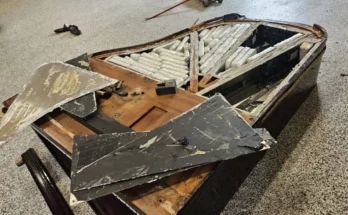 A dismantled piano showing cocaine hidden inside. Photo: Royal Canadian Mounted Police