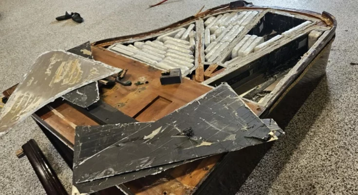 A dismantled piano showing cocaine hidden inside. Photo: Royal Canadian Mounted Police